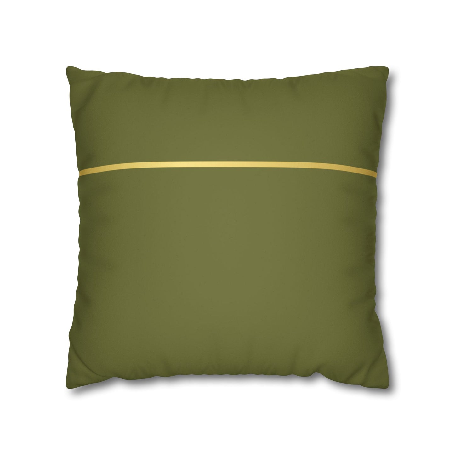 Faux Suede Square Pillowcase - Green with Golden Line