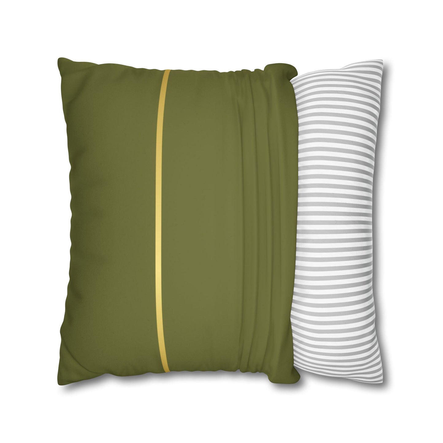 Faux Suede Square Pillowcase - Green with Golden Line