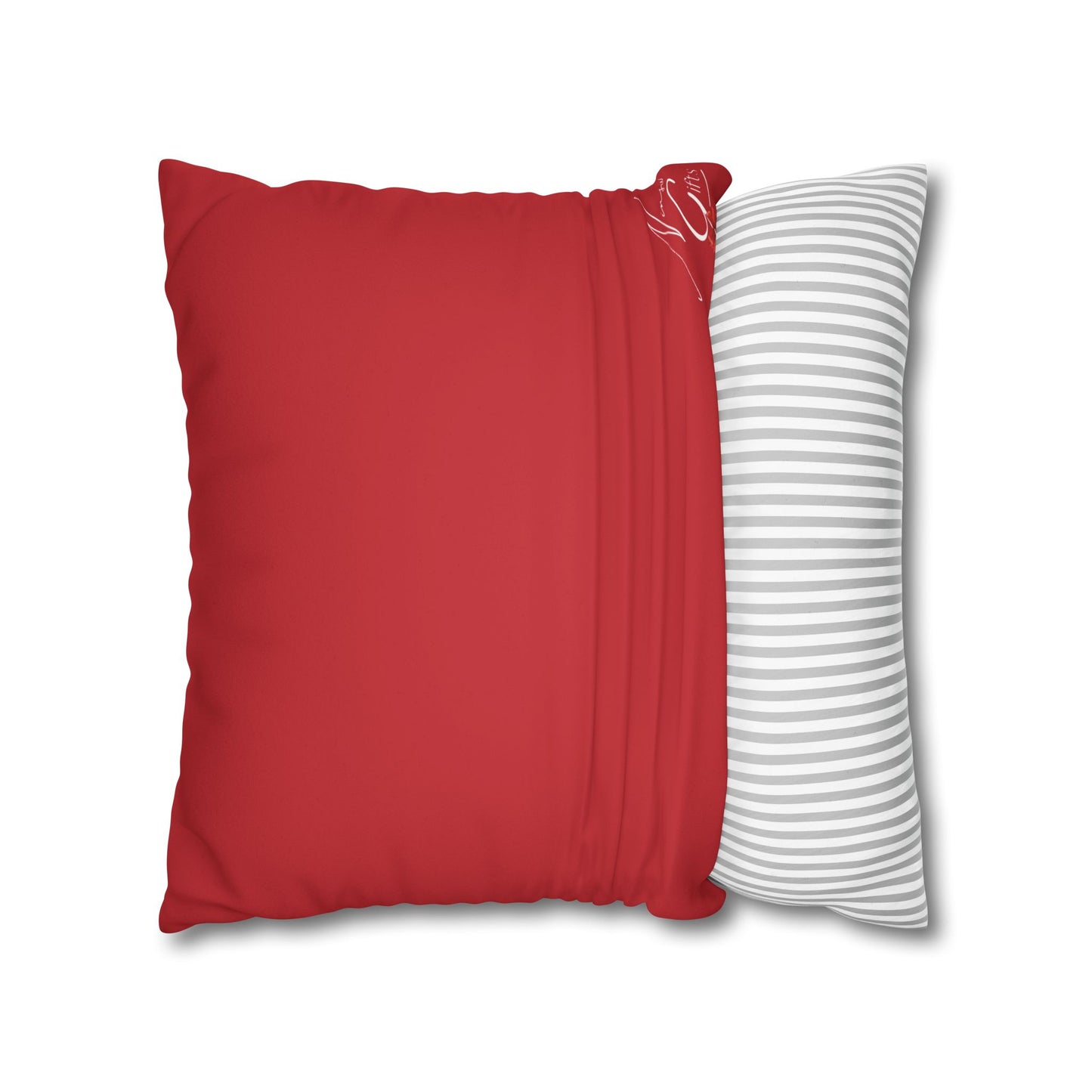 Faux Suede Square Pillowcase - Red with Golden Leaves