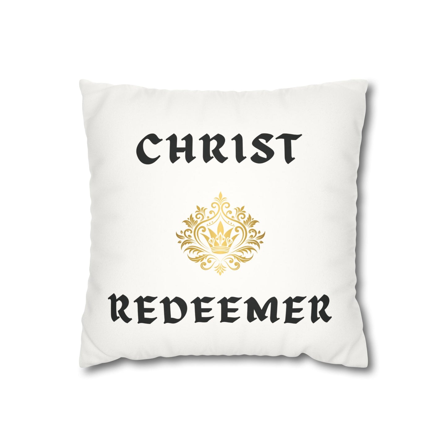 Faux Suede Square Pillowcase - Christ Redeemer - White