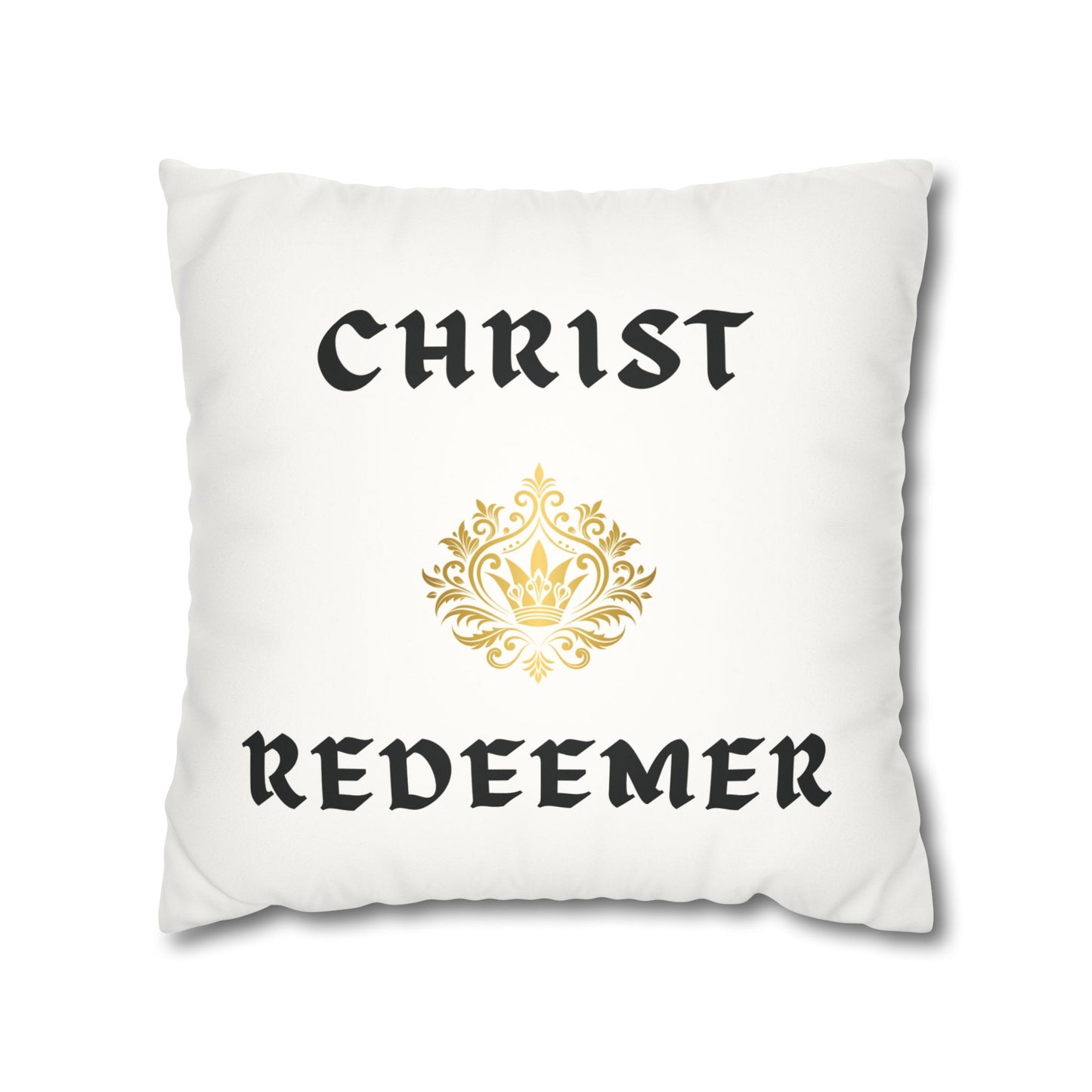Faux Suede Square Pillowcase - Christ Redeemer - White