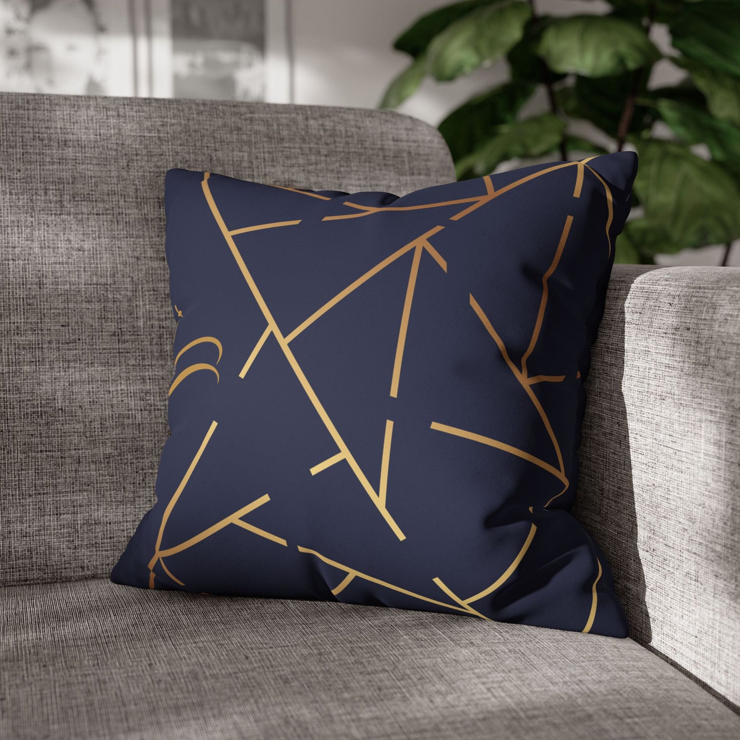 Faux Suede Square Pillowcase - Navy Golden Maze