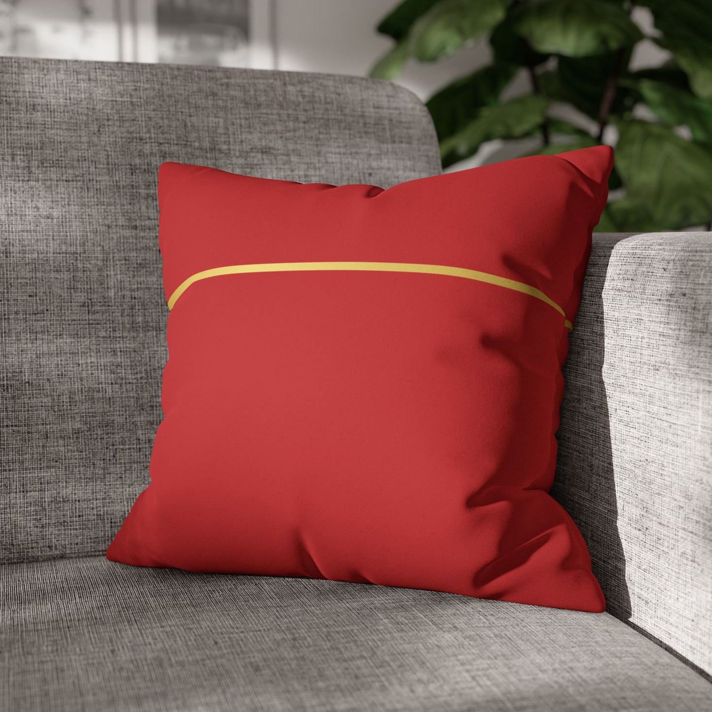 Faux Suede Square Pillowcase - Red with Golden Line