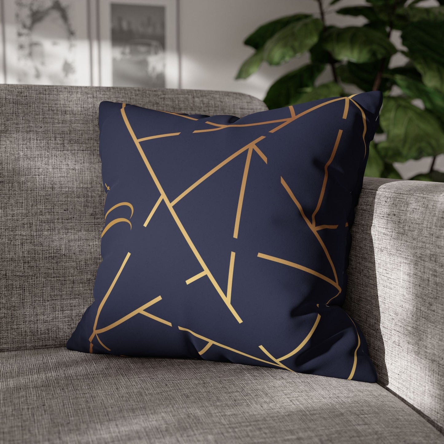 Faux Suede Square Pillowcase - Navy Golden Maze