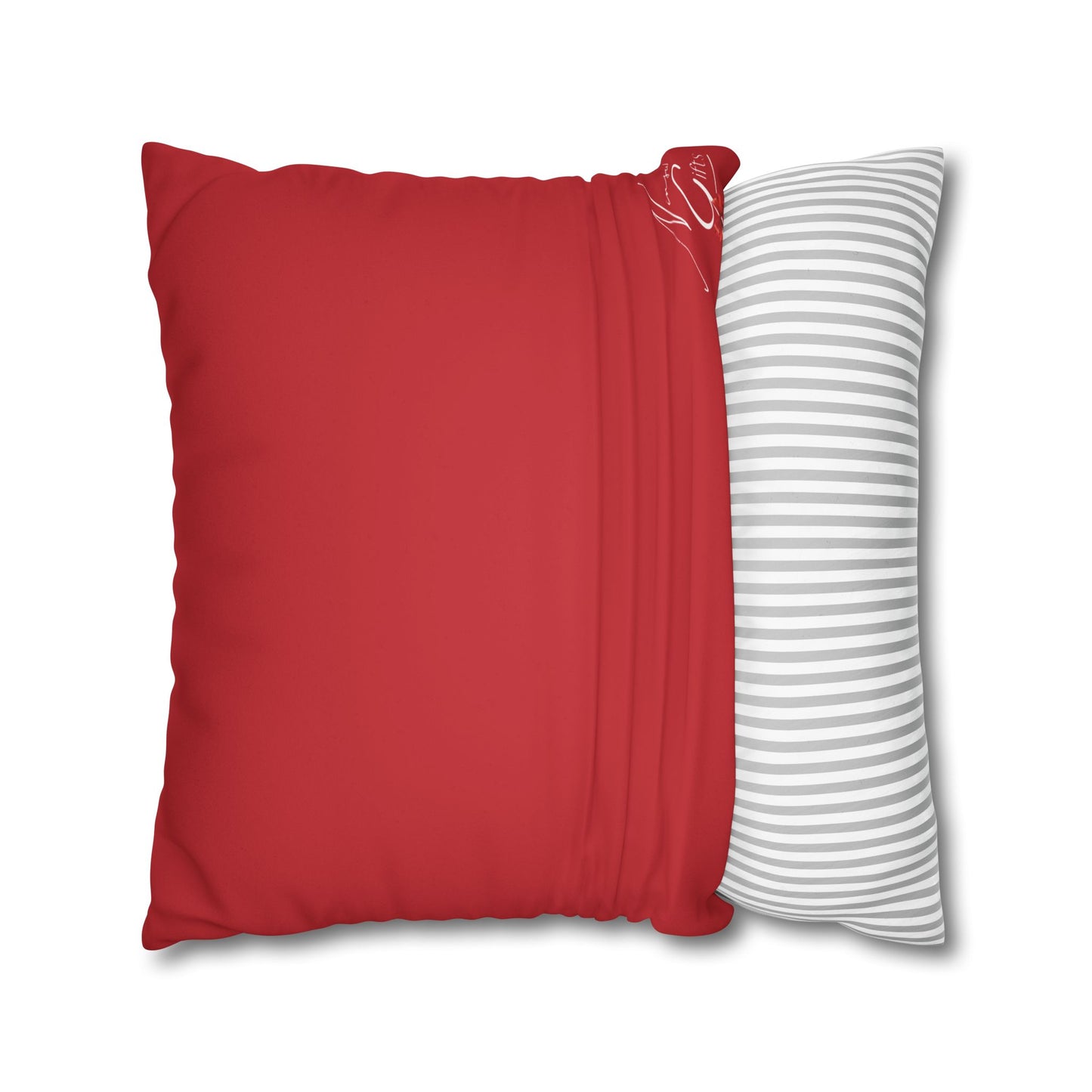 Faux Suede Square Pillowcase - Red with Golden Leaves