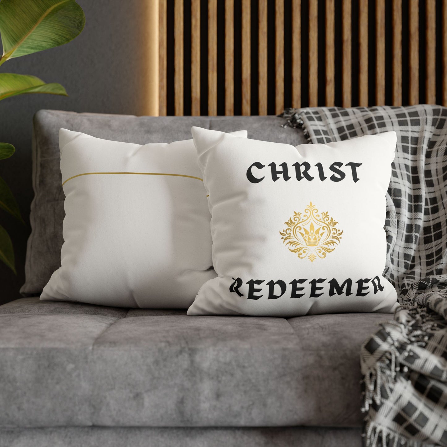 Faux Suede Square Pillowcase - Christ Redeemer - White