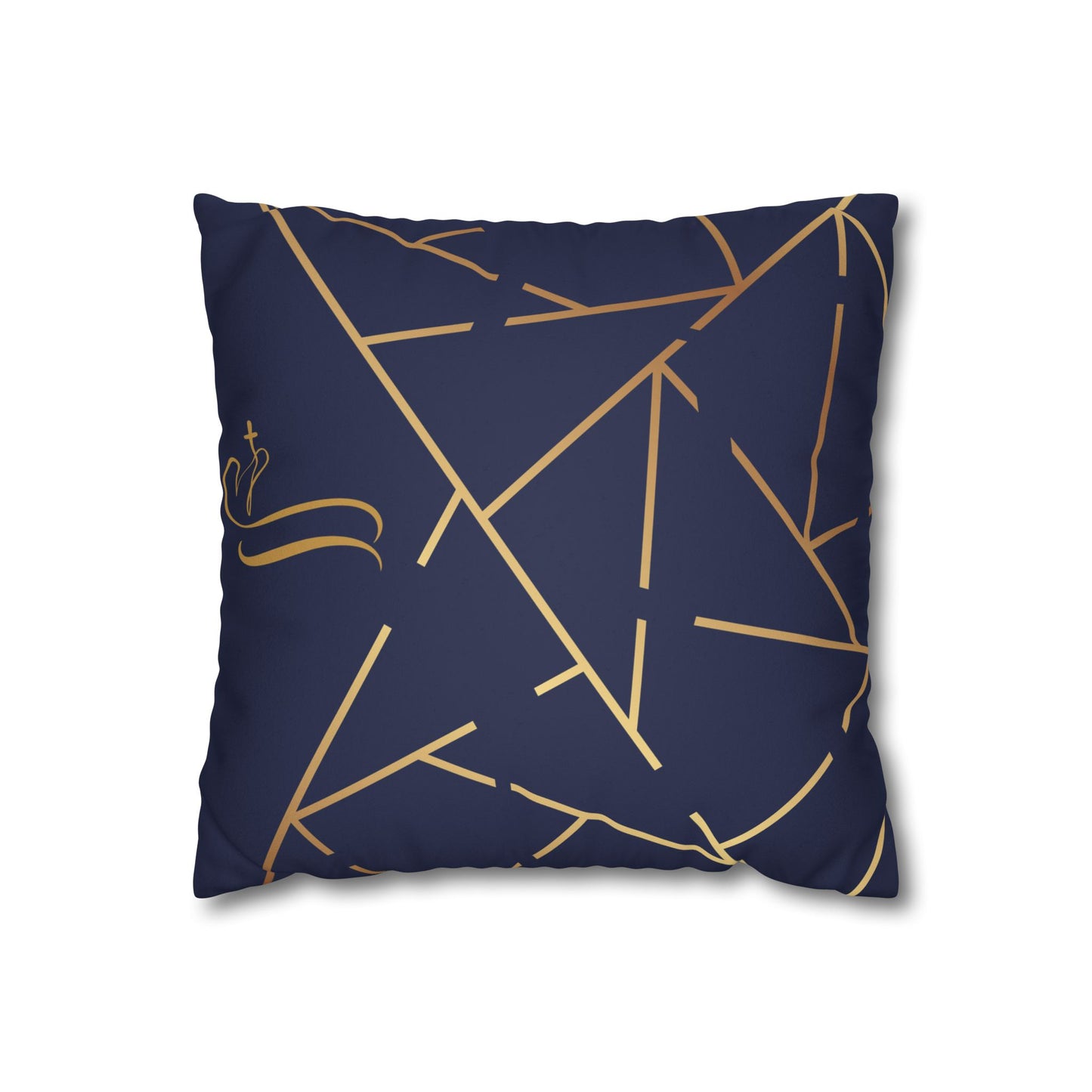 Faux Suede Square Pillowcase - Navy Golden Maze