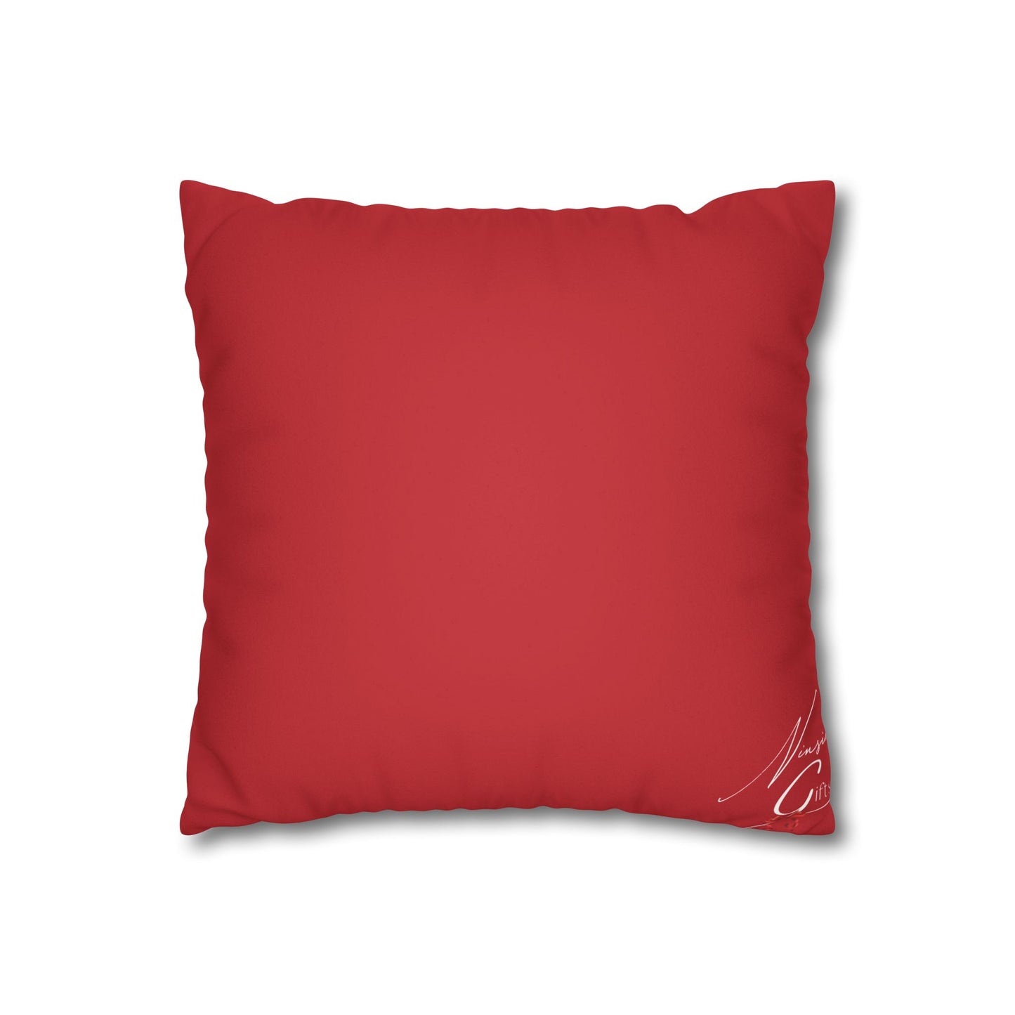 Faux Suede Square Pillowcase - Red with Golden Leaves