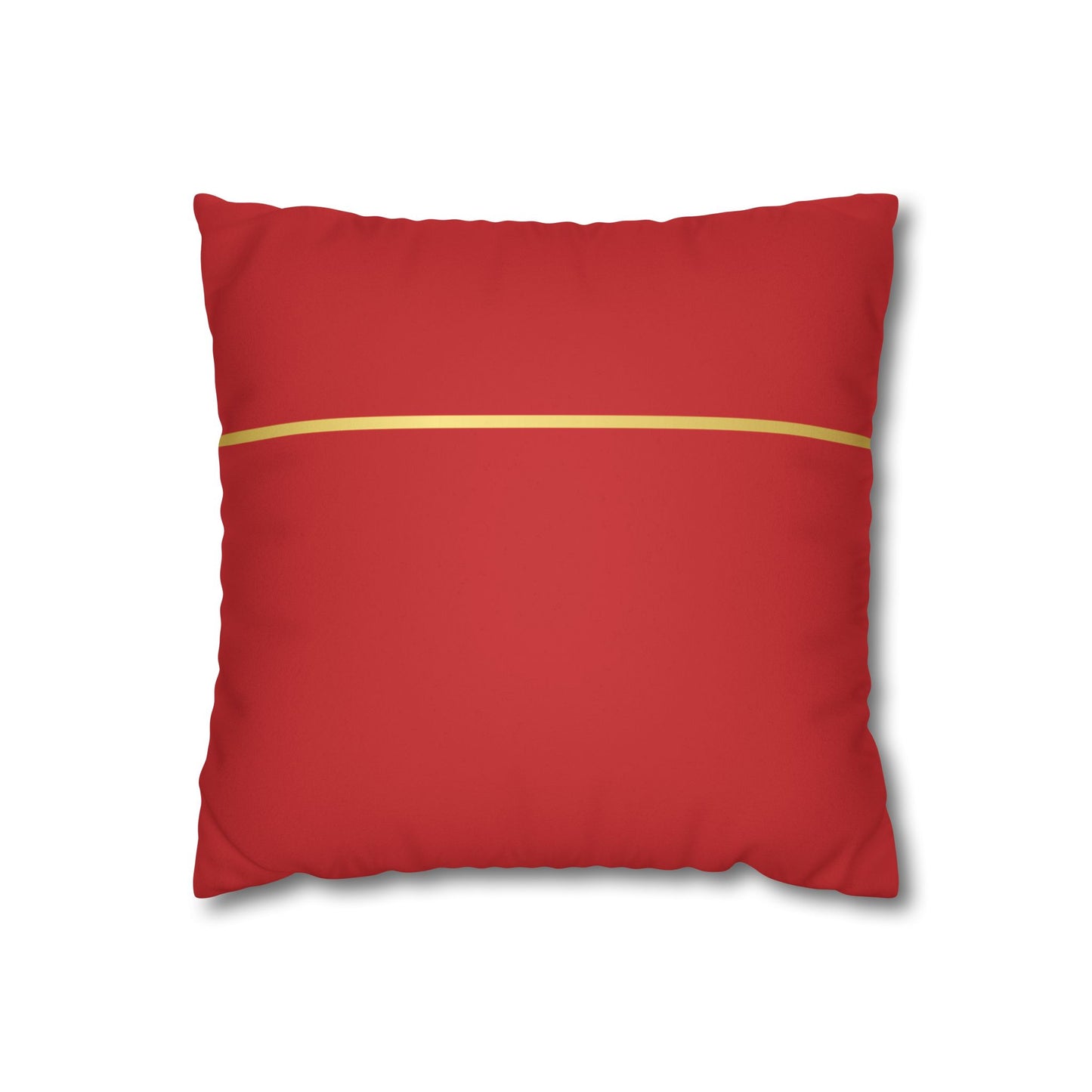 Faux Suede Square Pillowcase - Red with Golden Line