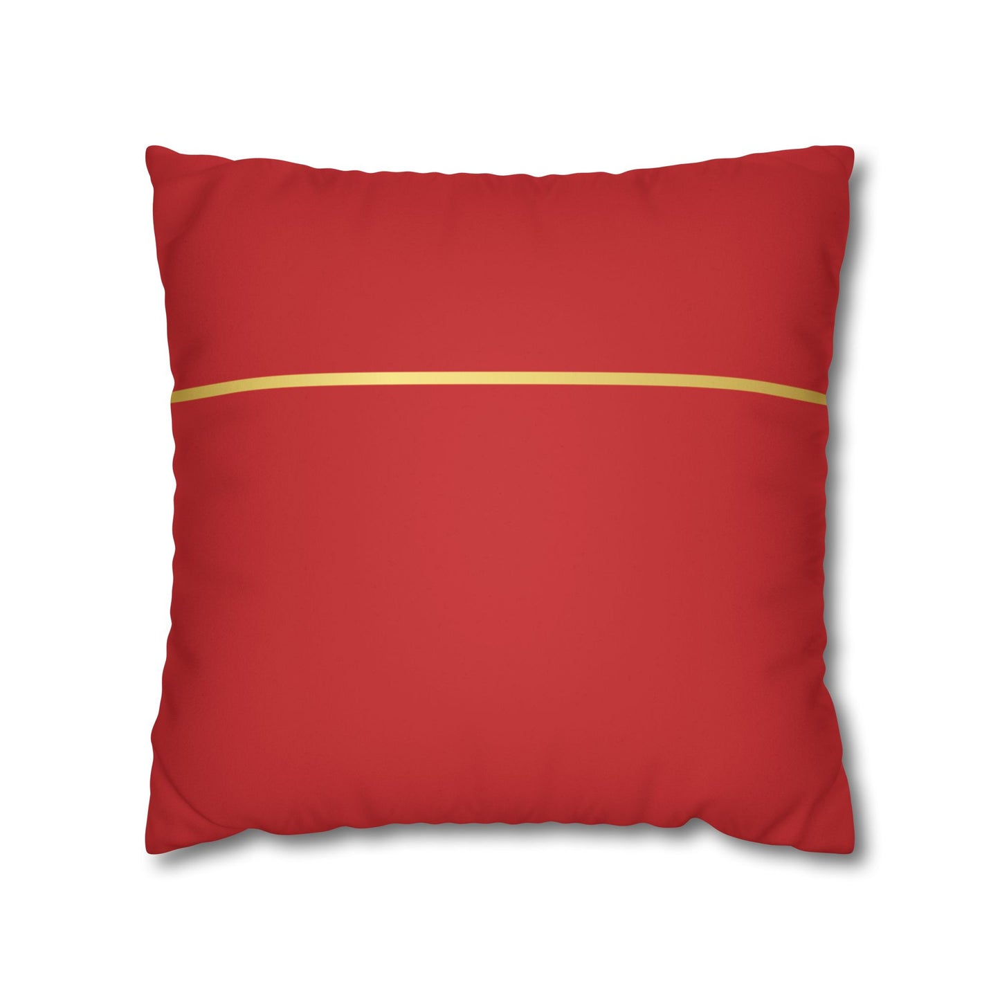Faux Suede Square Pillowcase - Red with Golden Line