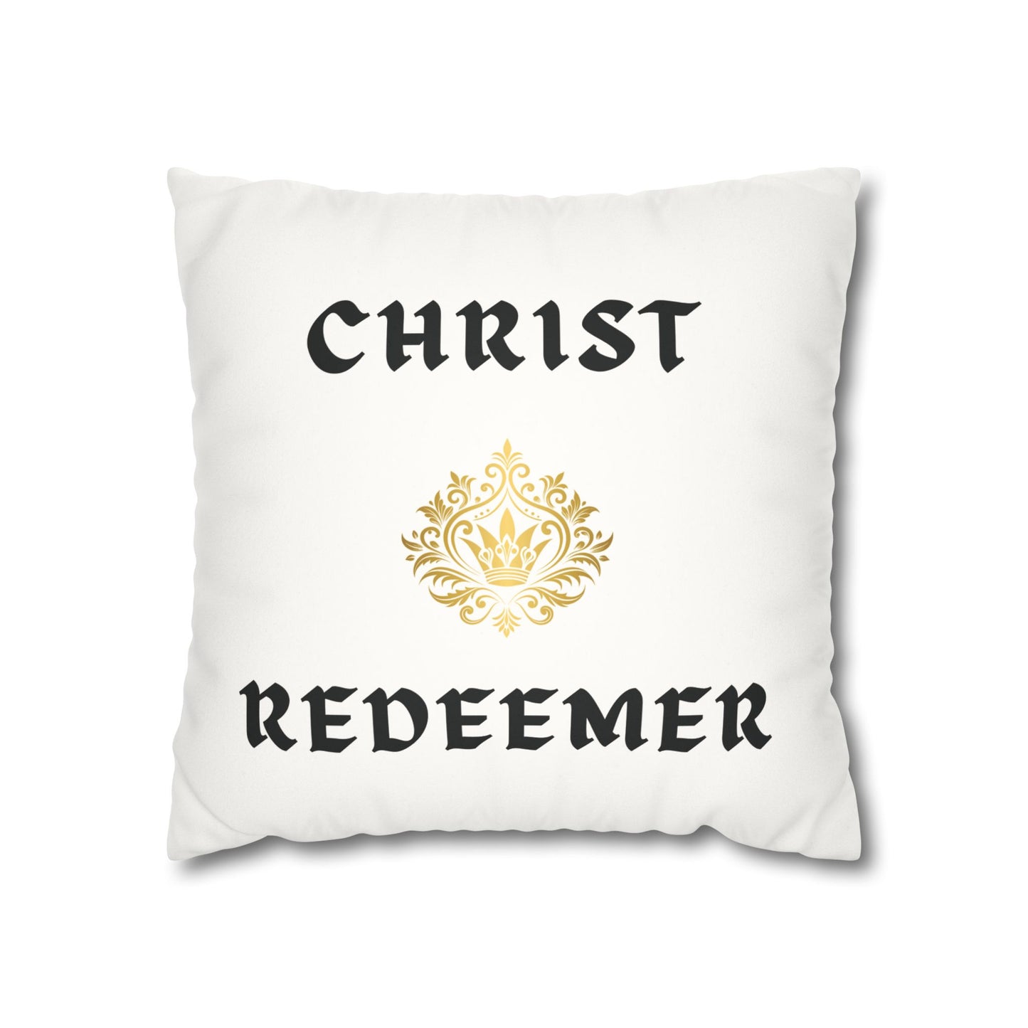 Faux Suede Square Pillowcase - Christ Redeemer - White