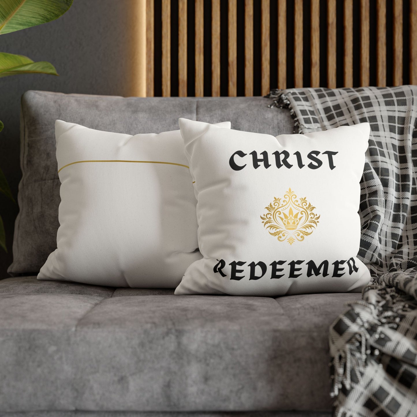 Faux Suede Square Pillowcase - Christ Redeemer - White