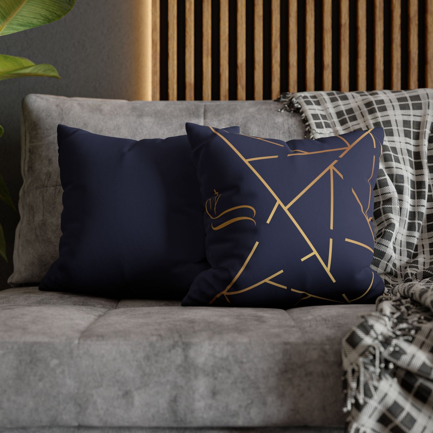 Faux Suede Square Pillowcase - Navy Golden Maze