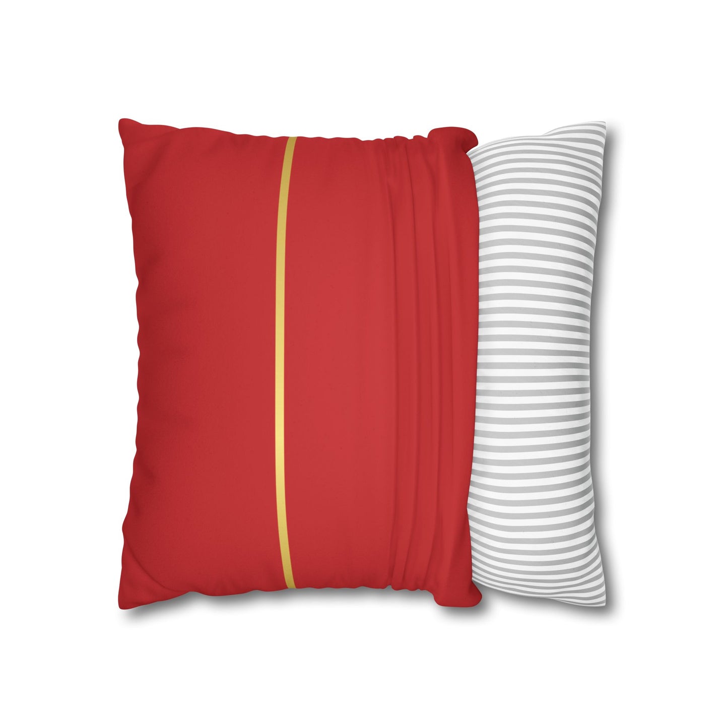 Faux Suede Square Pillowcase - Red with Golden Line