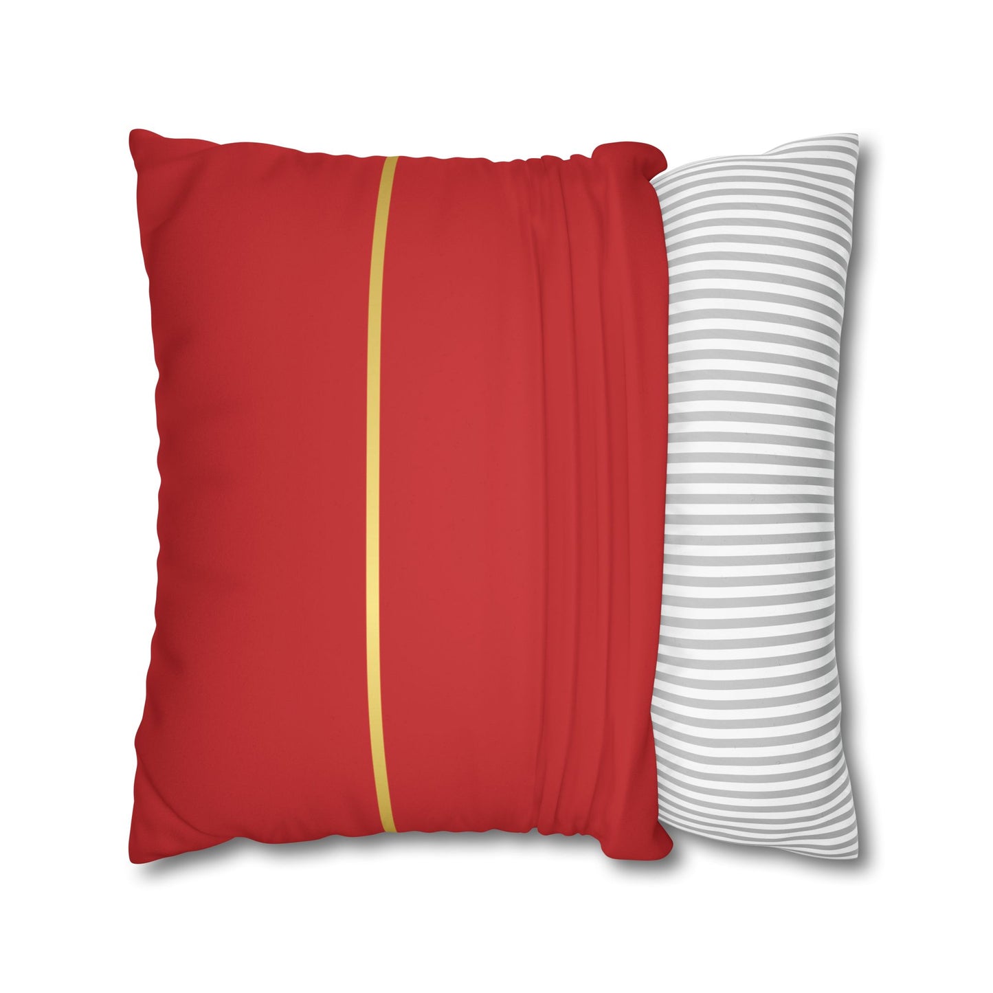 Faux Suede Square Pillowcase - Red with Golden Line