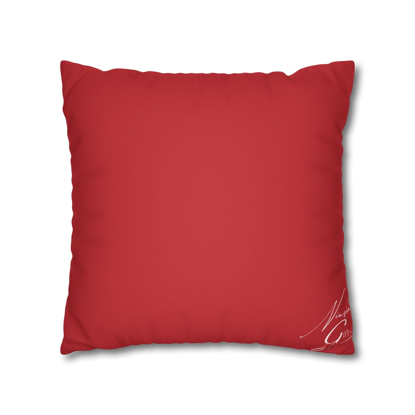Faux Suede Square Pillowcase - Red with Golden Leaves
