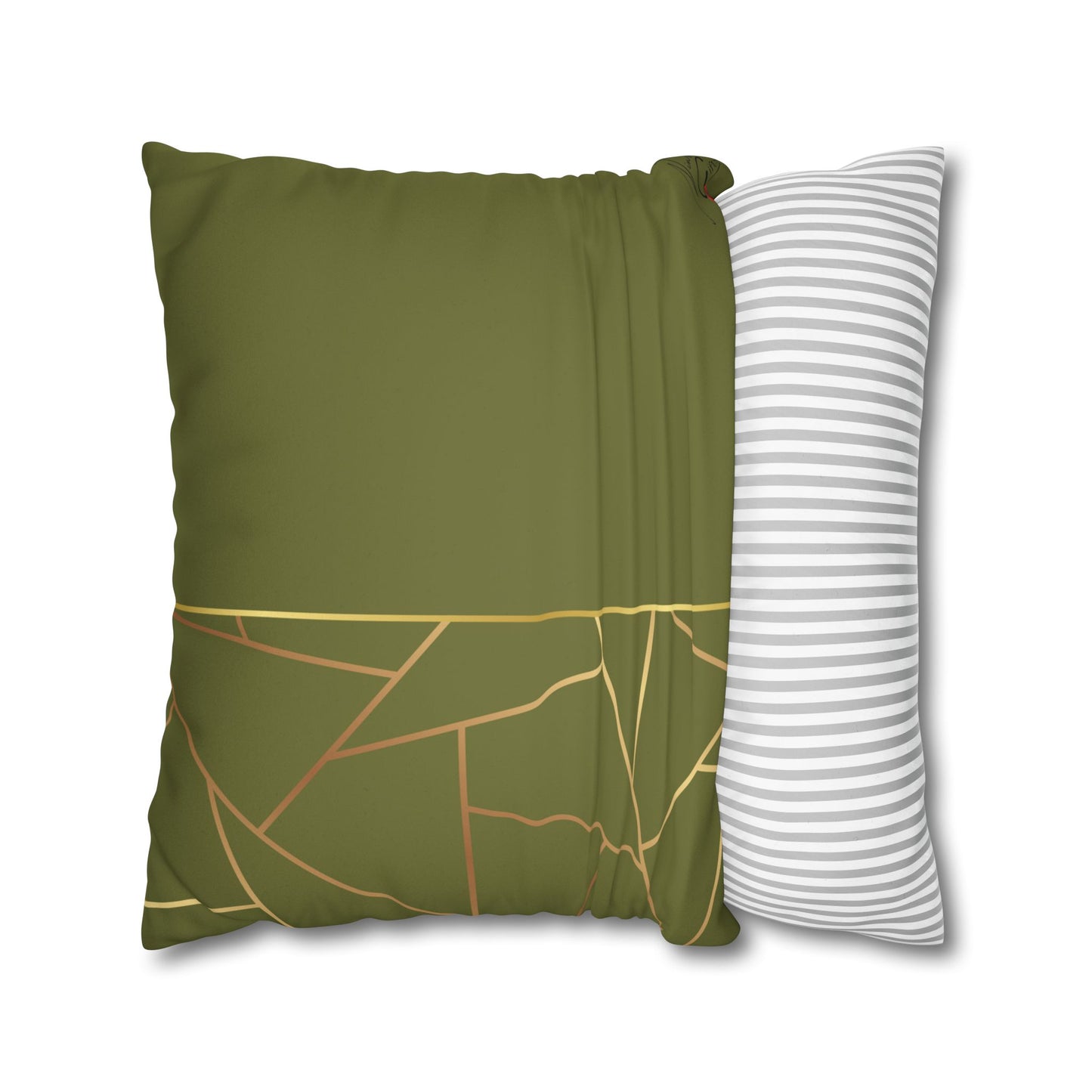Faux Suede Square Pillowcase - Green with Golden Geometry