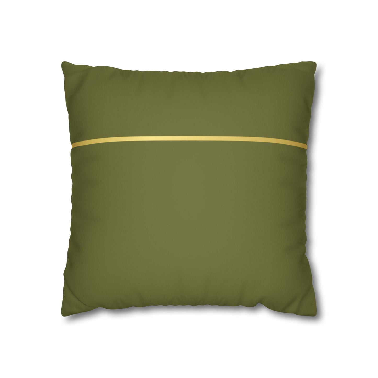 Faux Suede Square Pillowcase - Green with Golden Line