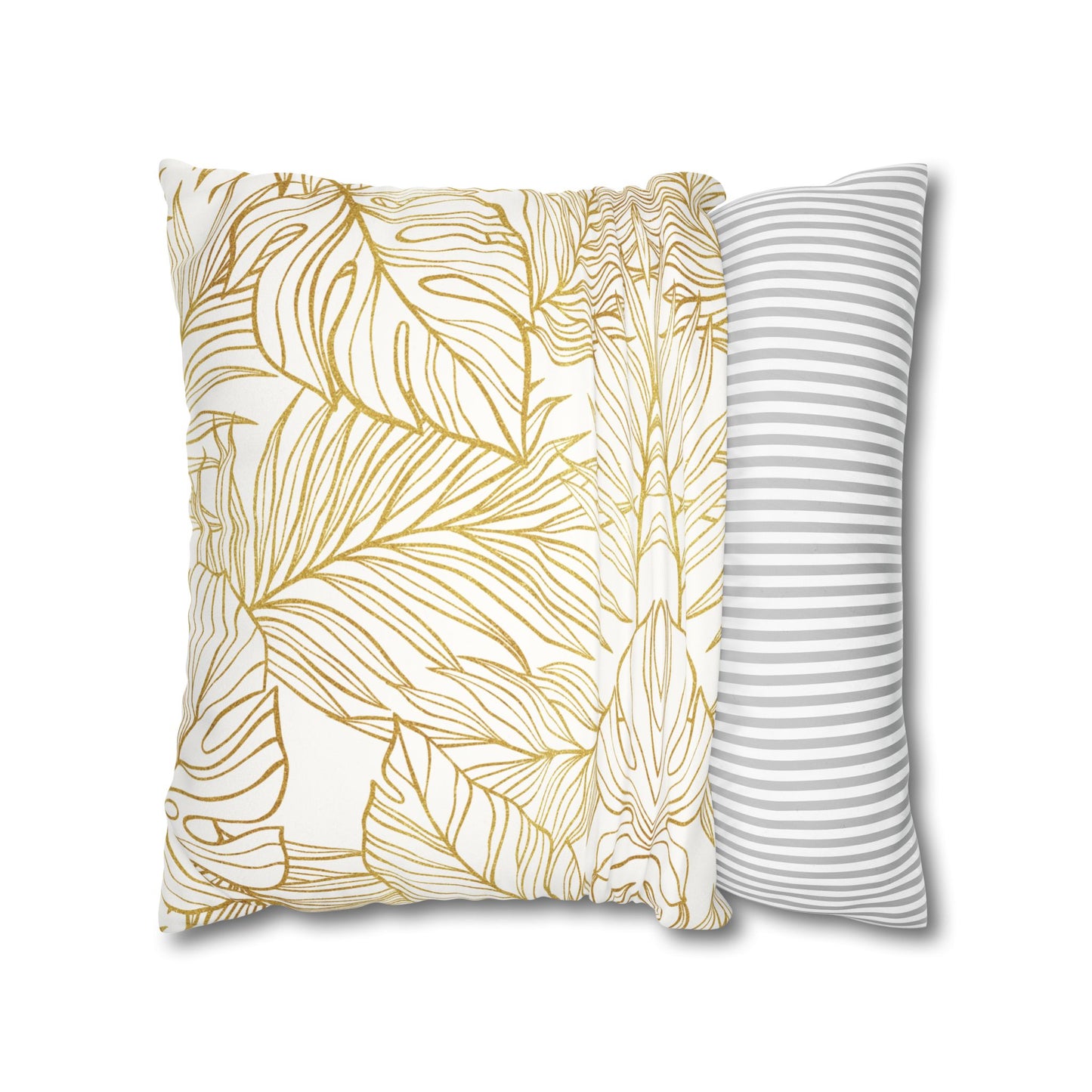 Faux Suede Square Pillowcase - White & Golden Fleurs