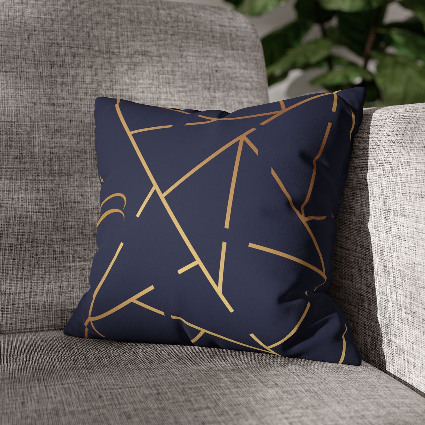 Faux Suede Square Pillowcase - Navy Golden Maze