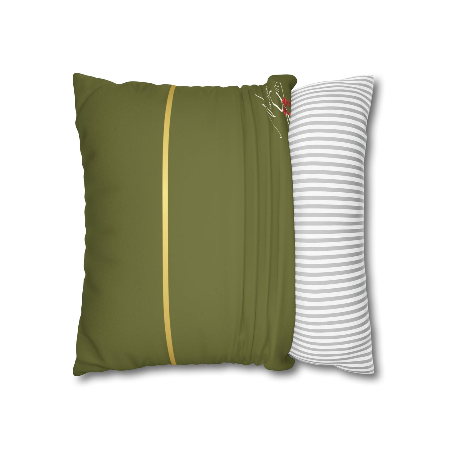 Faux Suede Square Pillowcase - Green with Golden Line
