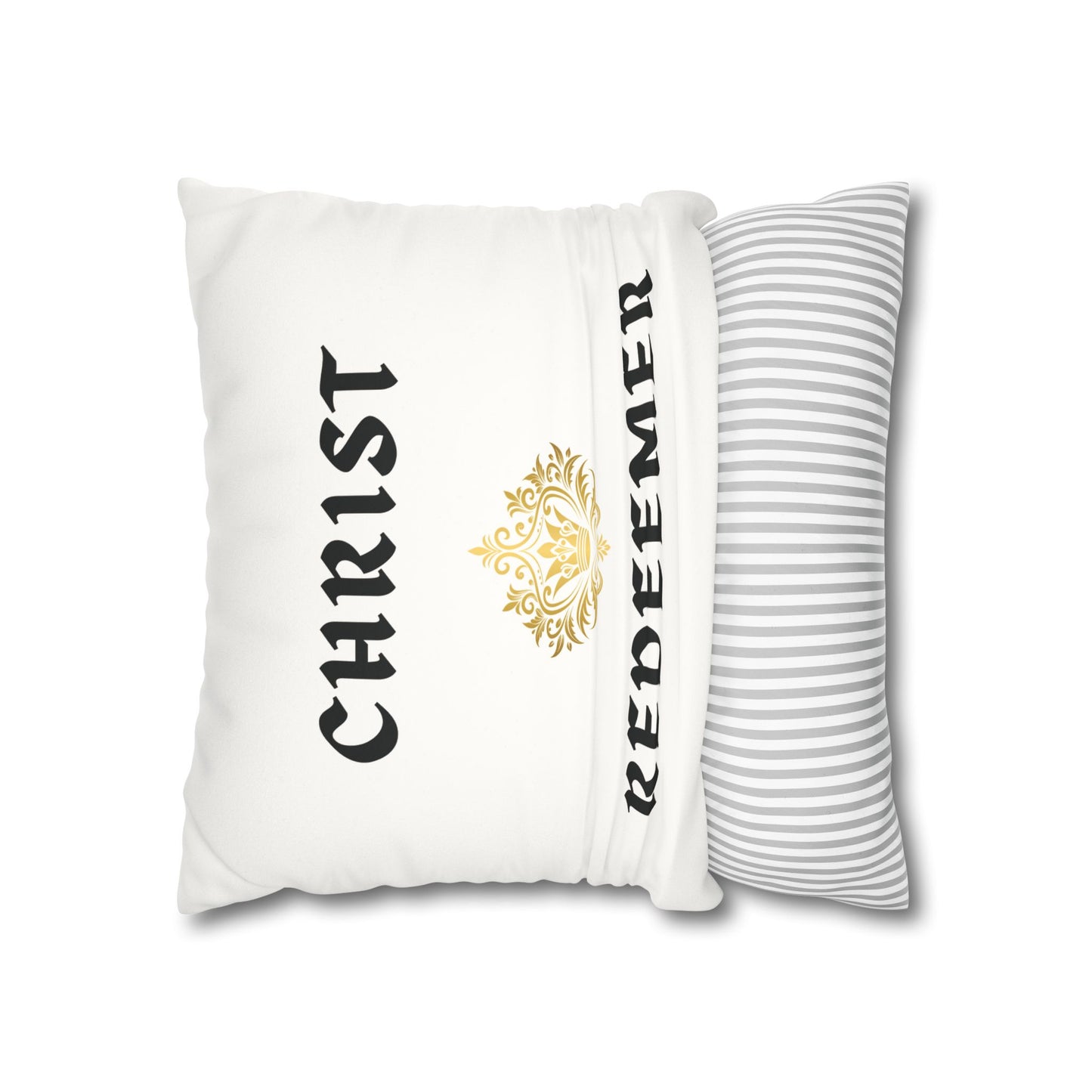 Faux Suede Square Pillowcase - Christ Redeemer - White