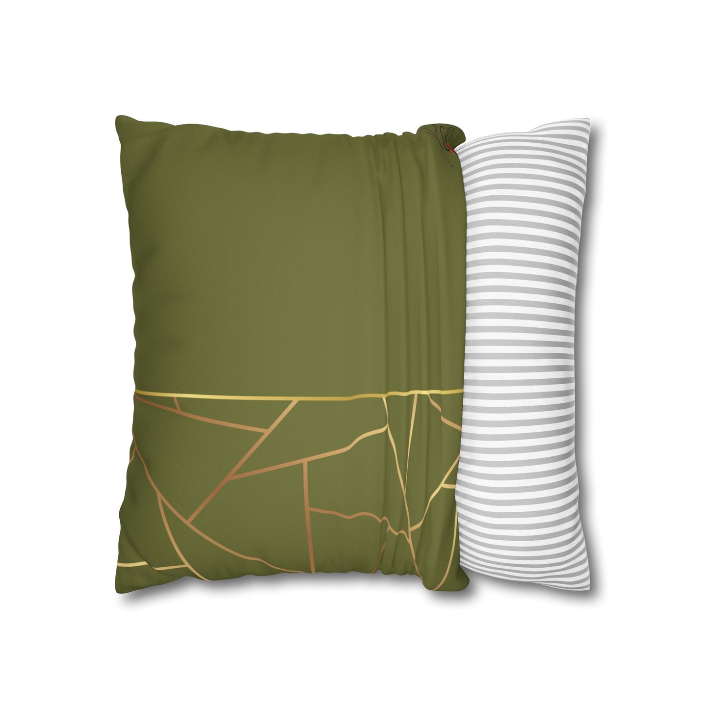 Faux Suede Square Pillowcase - Green with Golden Geometry