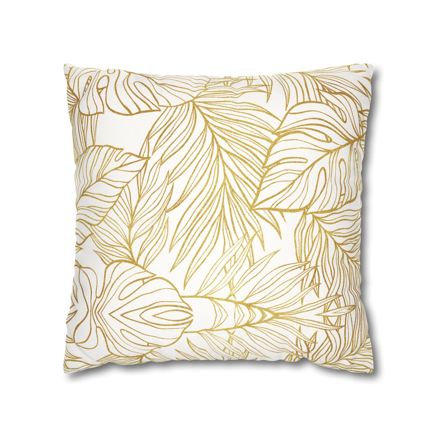 Faux Suede Square Pillowcase - White & Golden Fleurs
