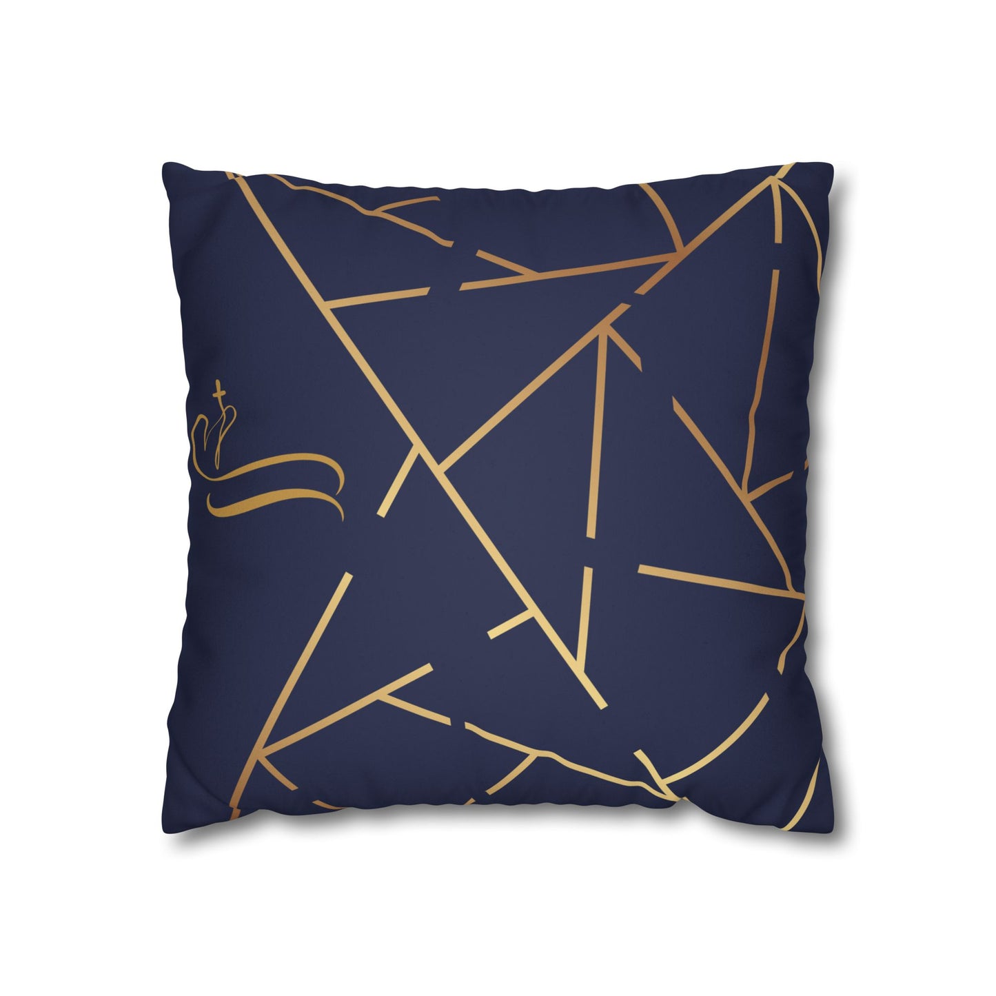 Faux Suede Square Pillowcase - Navy Golden Maze