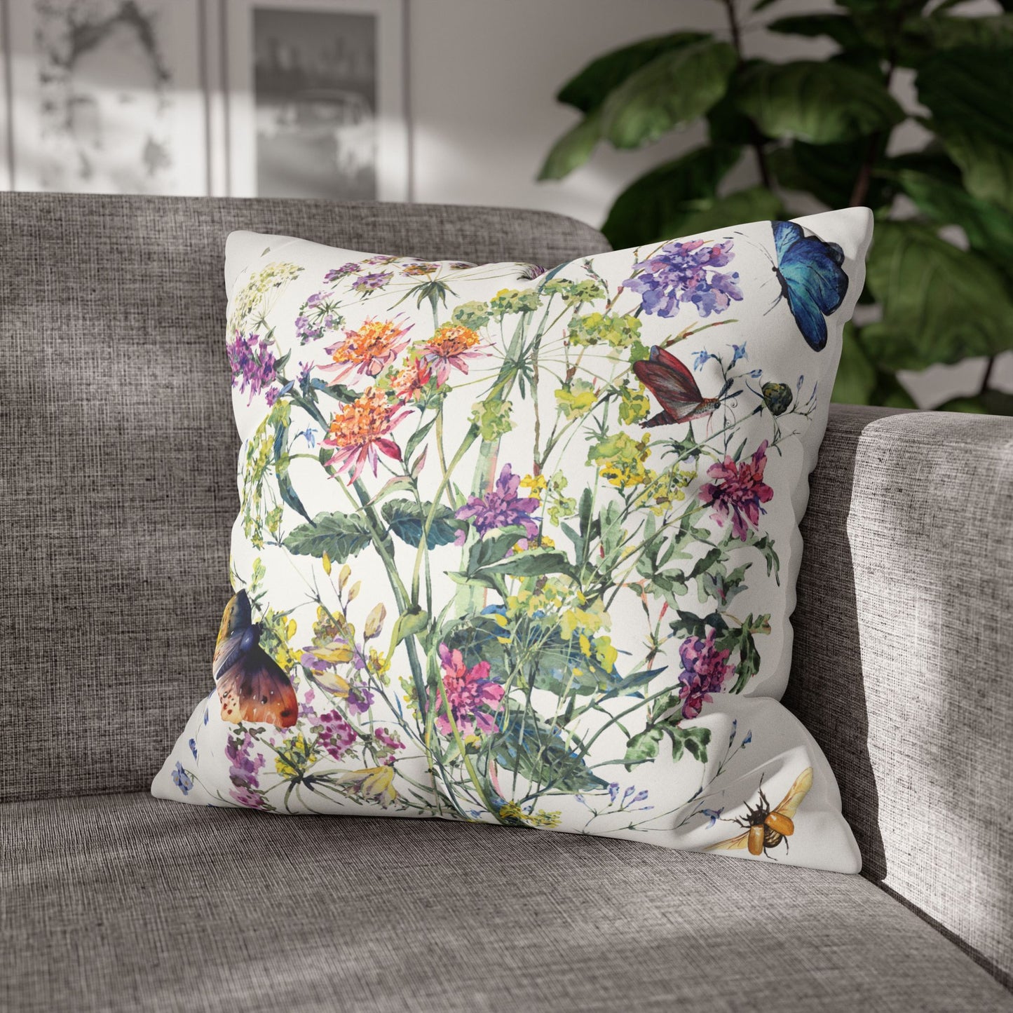 Faux Suede Square Pillowcase - Summer Bloom