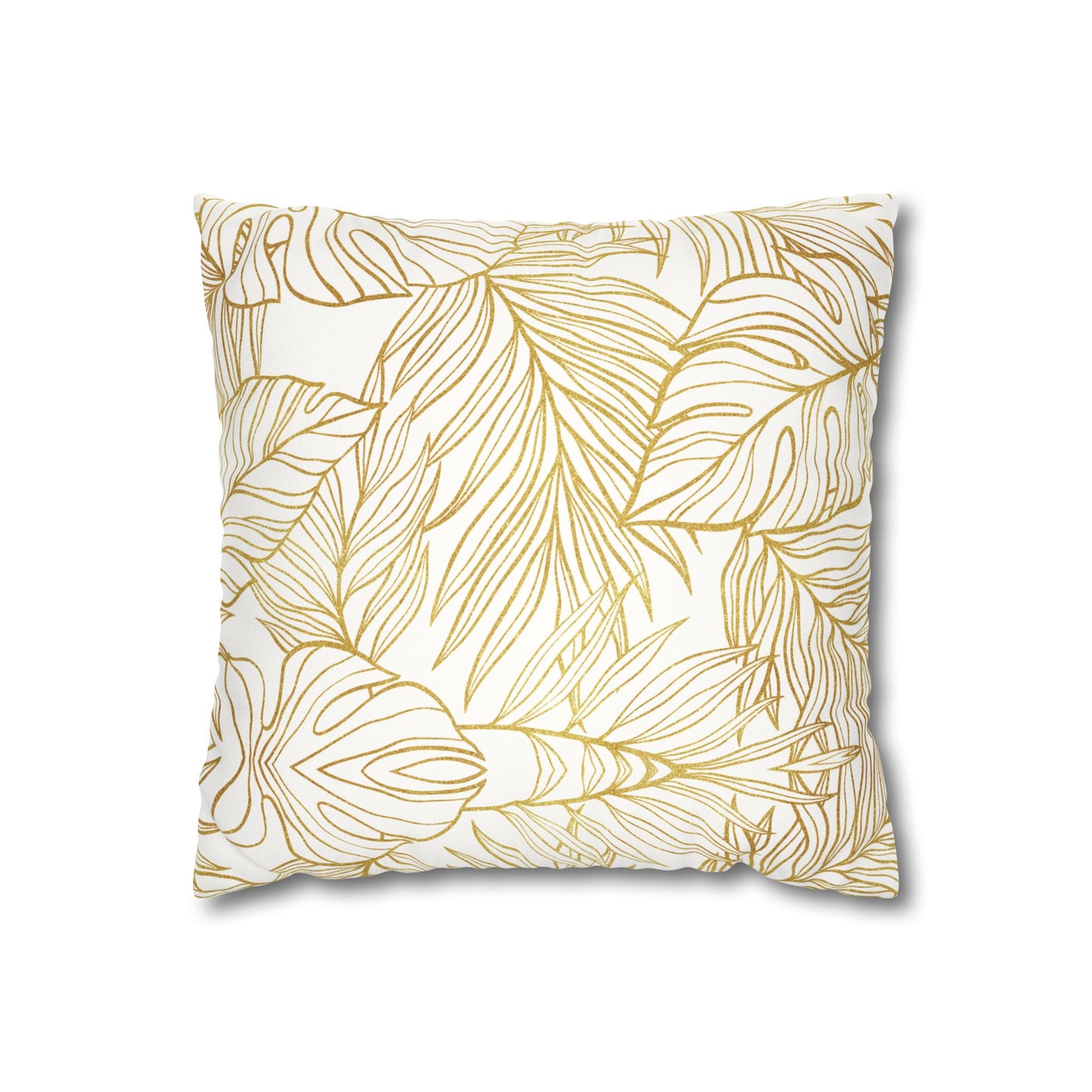 Faux Suede Square Pillowcase - White & Golden Fleurs