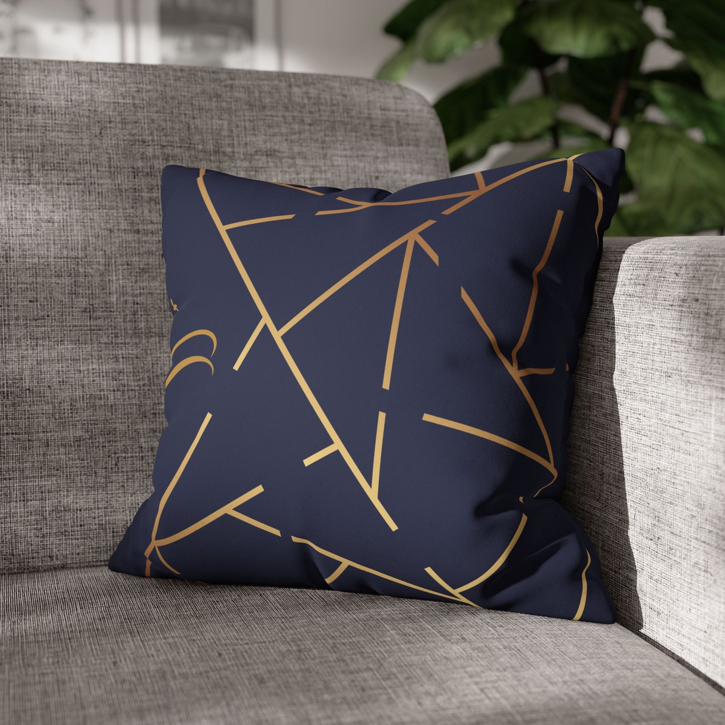 Faux Suede Square Pillowcase - Navy Golden Maze