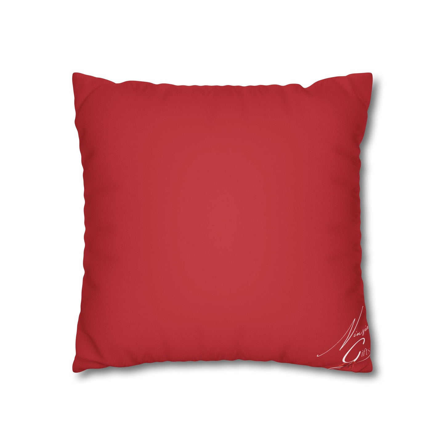 Faux Suede Square Pillowcase - Red with Golden Leaves