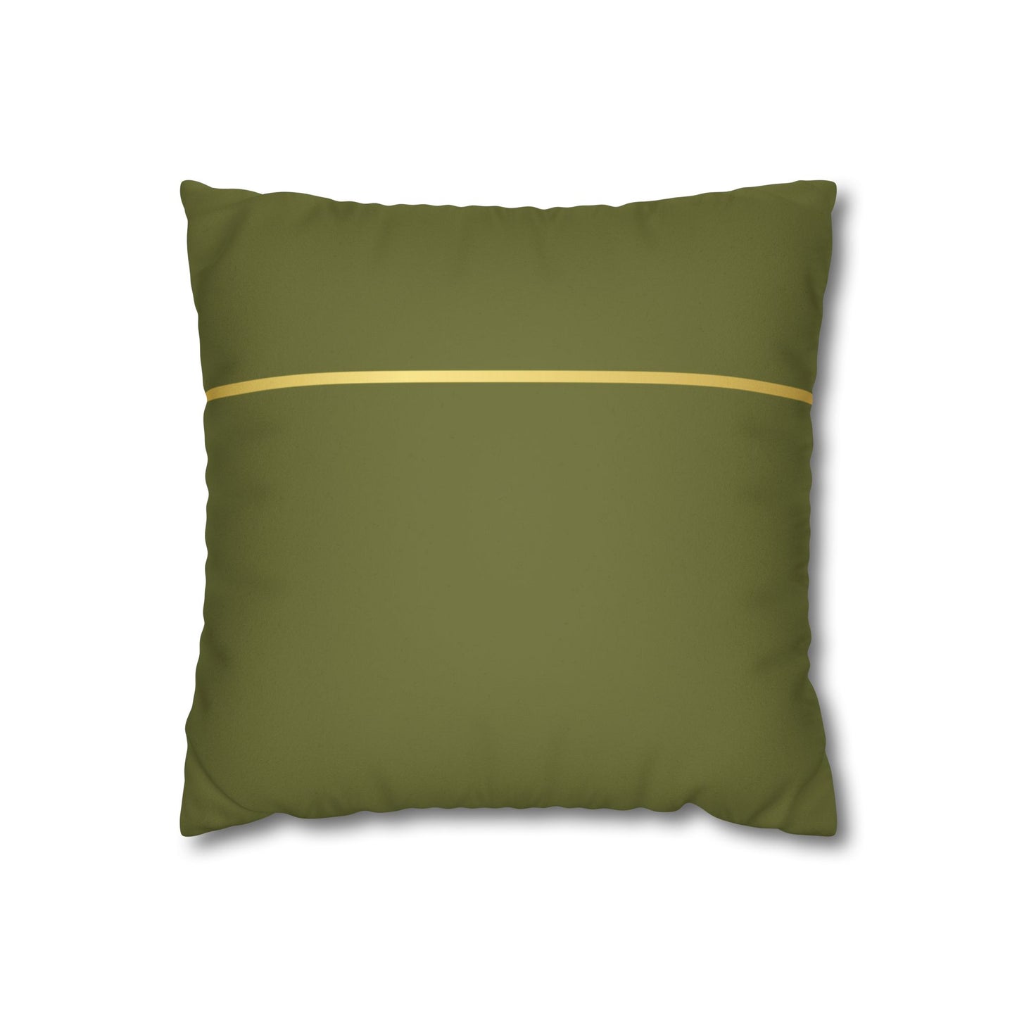 Faux Suede Square Pillowcase - Green with Golden Line