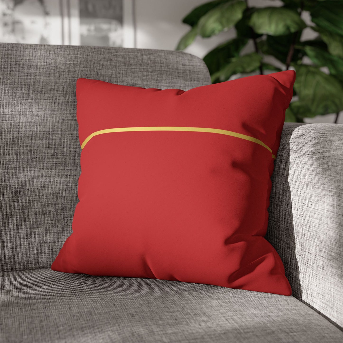 Faux Suede Square Pillowcase - Red with Golden Line