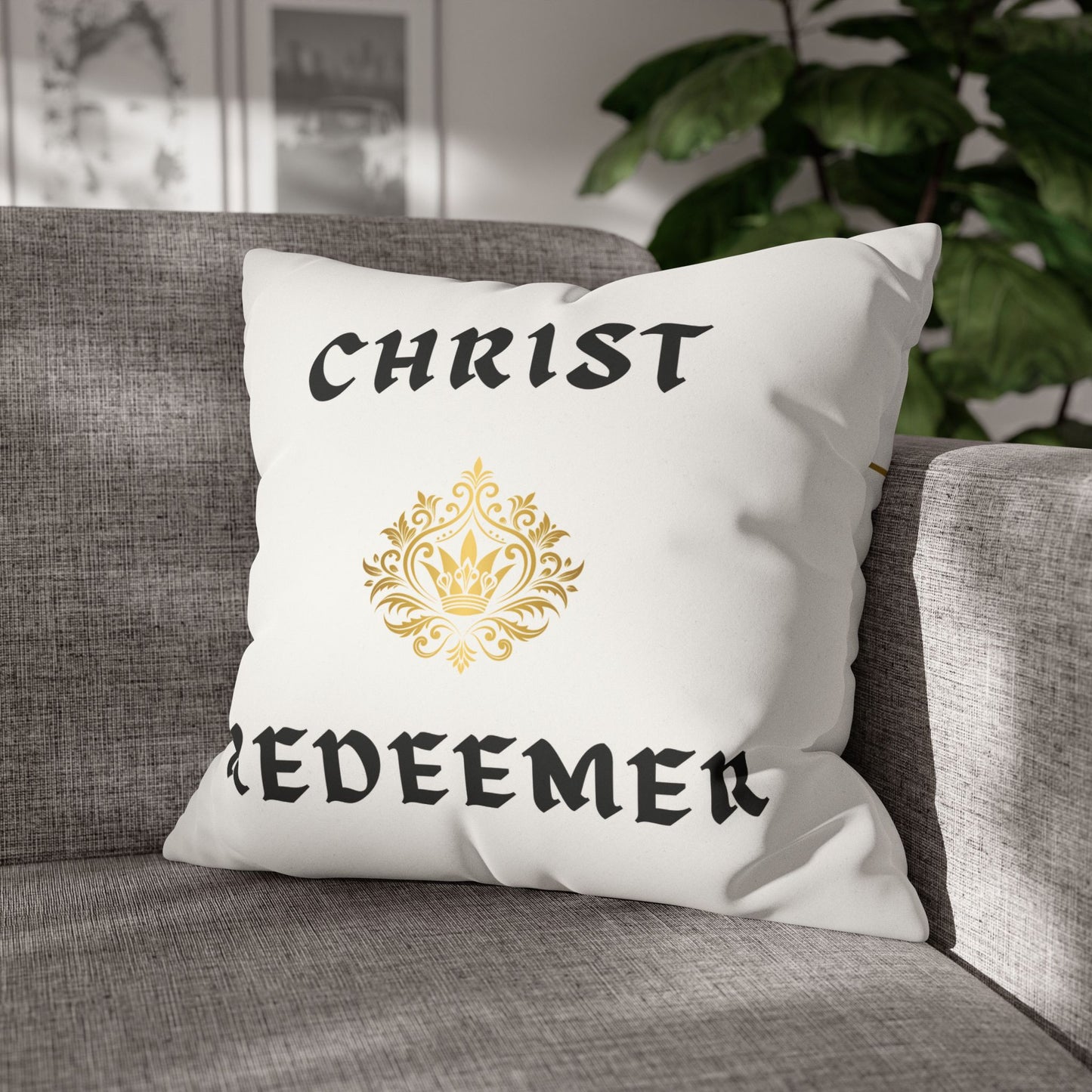 Faux Suede Square Pillowcase - Christ Redeemer - White