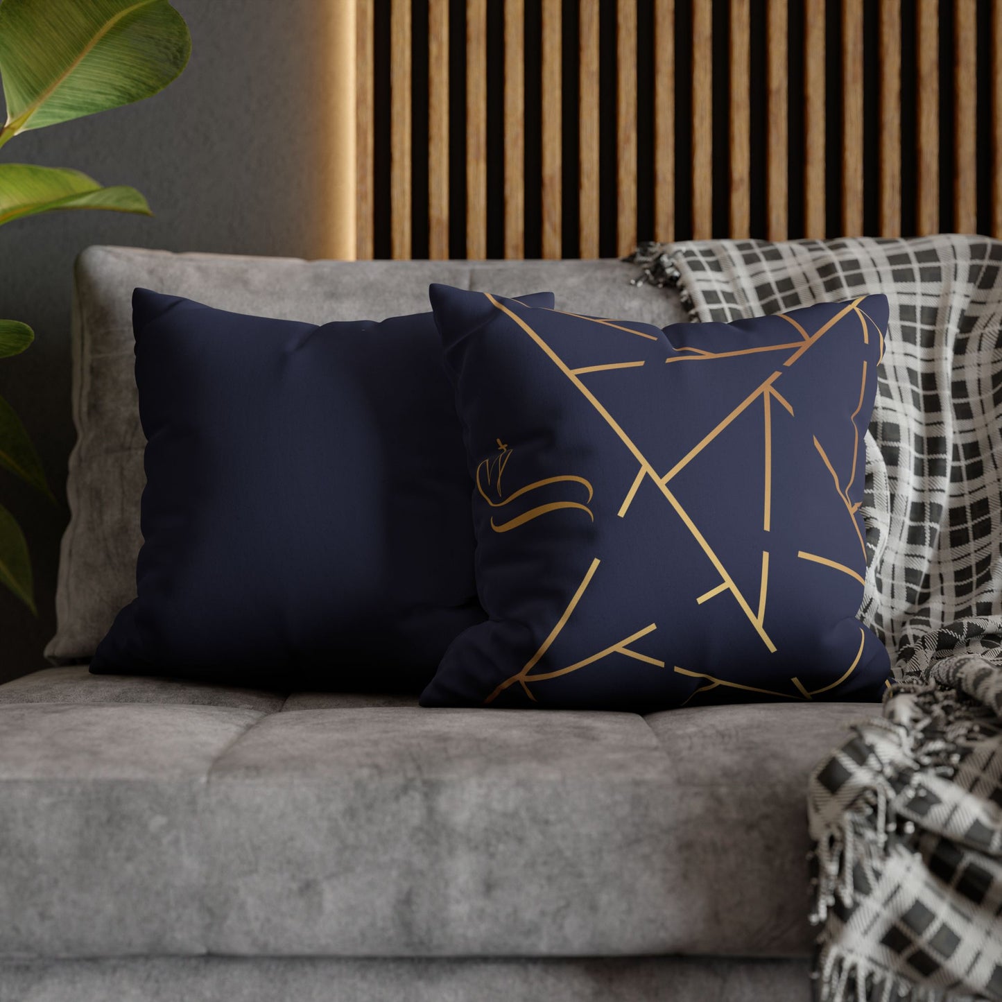 Faux Suede Square Pillowcase - Navy Golden Maze