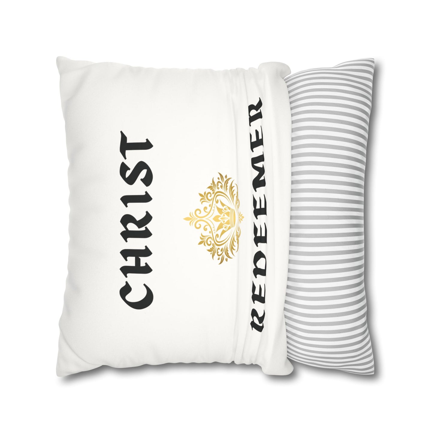 Faux Suede Square Pillowcase - Christ Redeemer - White