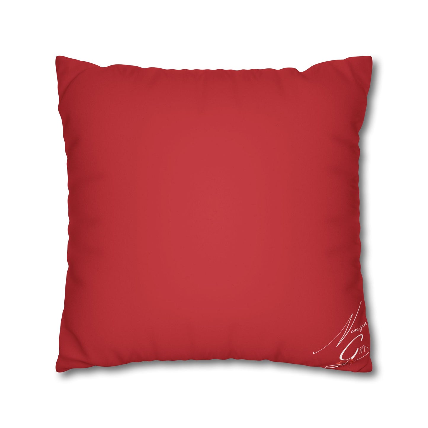 Faux Suede Square Pillowcase - Red with Golden Leaves