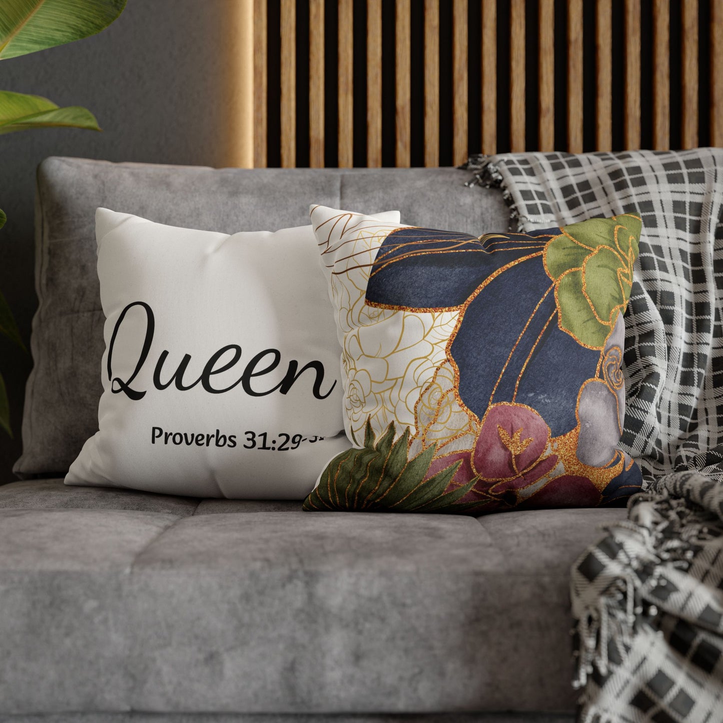 Faux Suede Square Pillowcase- BoBo Queen, Proverbs 31:29-31
