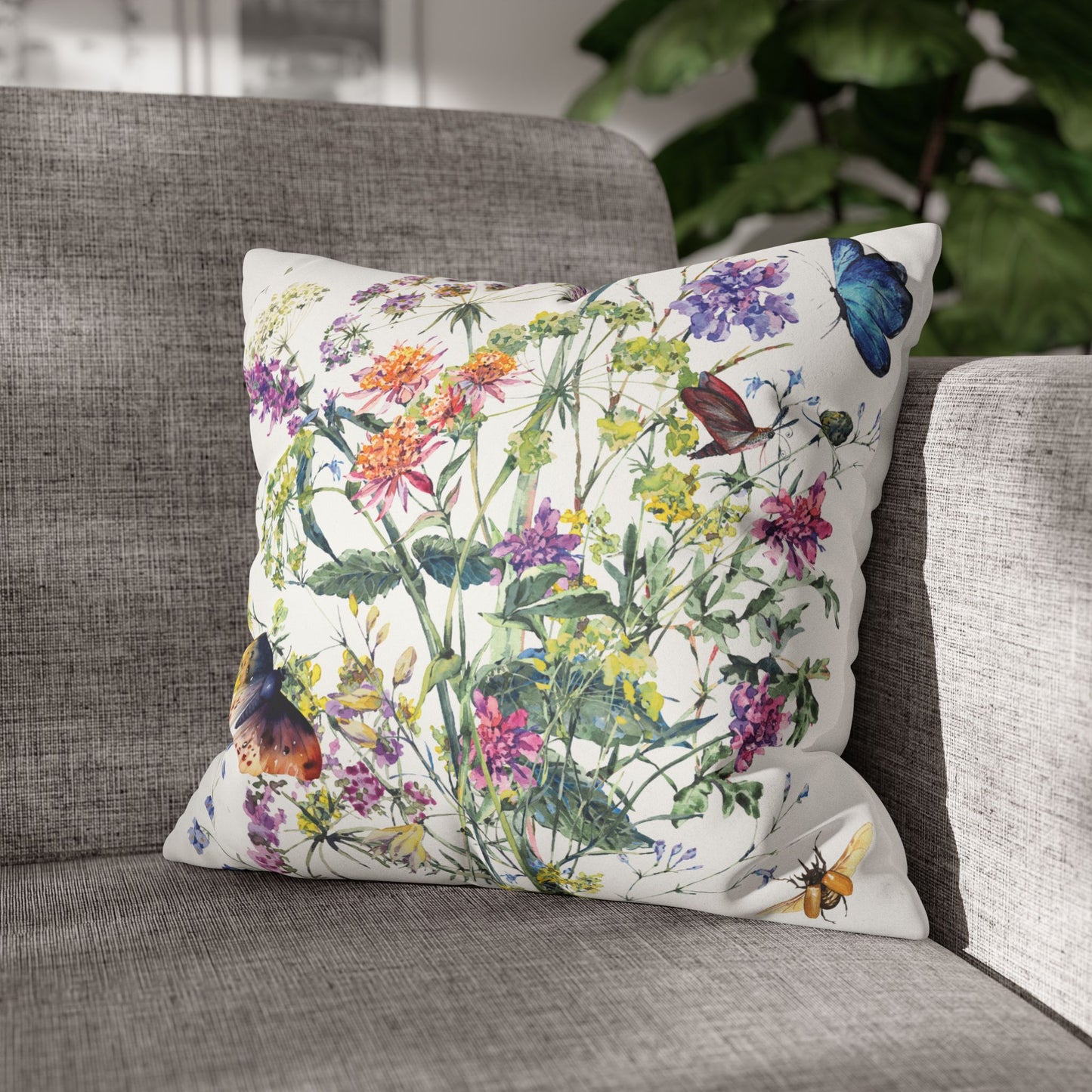 Faux Suede Square Pillowcase - Summer Bloom