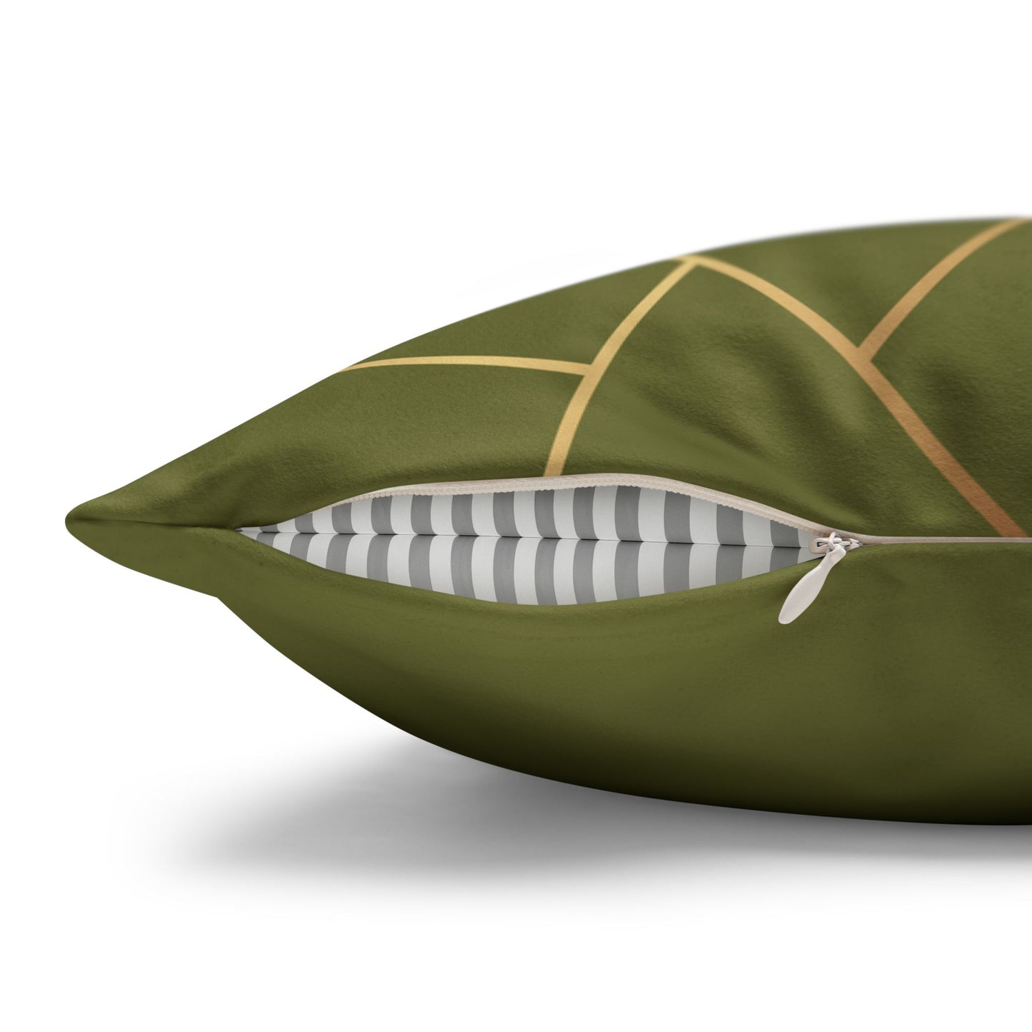 Faux Suede Square Pillowcase - Green with Golden Geometry