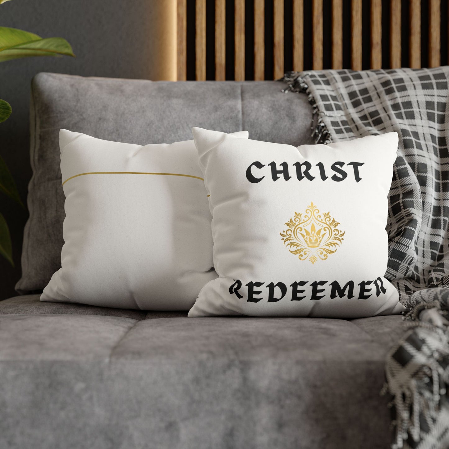 Faux Suede Square Pillowcase - Christ Redeemer - White