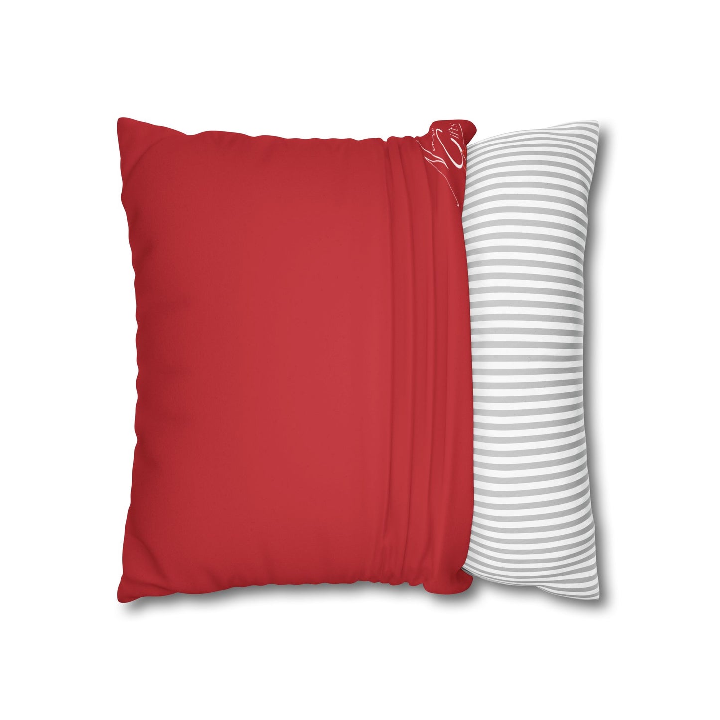 Faux Suede Square Pillowcase - Red with Golden Leaves