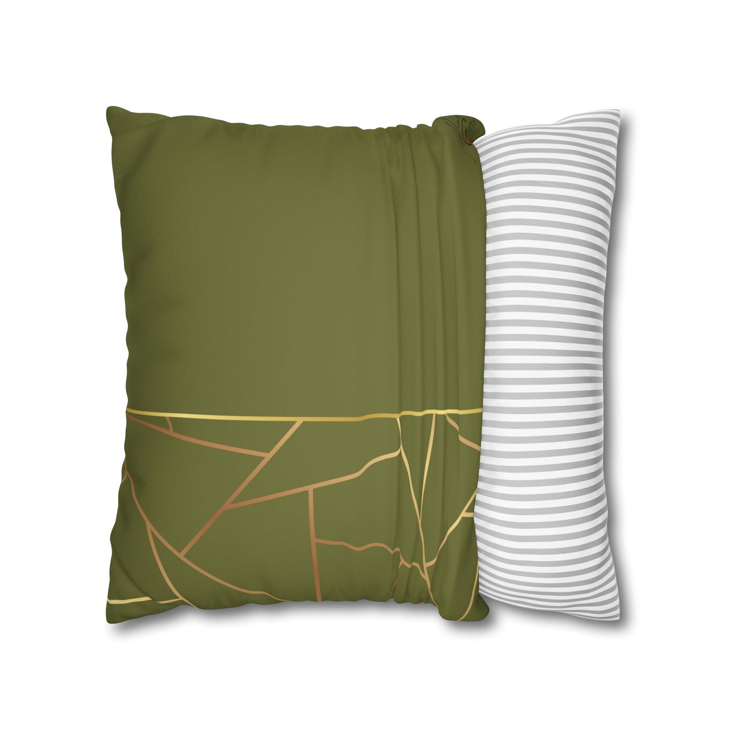 Faux Suede Square Pillowcase - Green with Golden Geometry