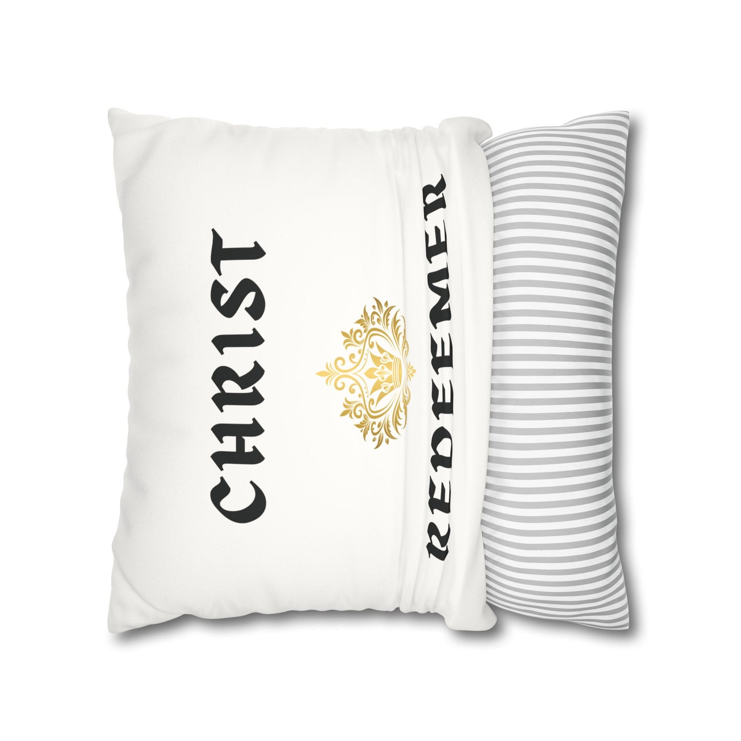 Faux Suede Square Pillowcase - Christ Redeemer - White