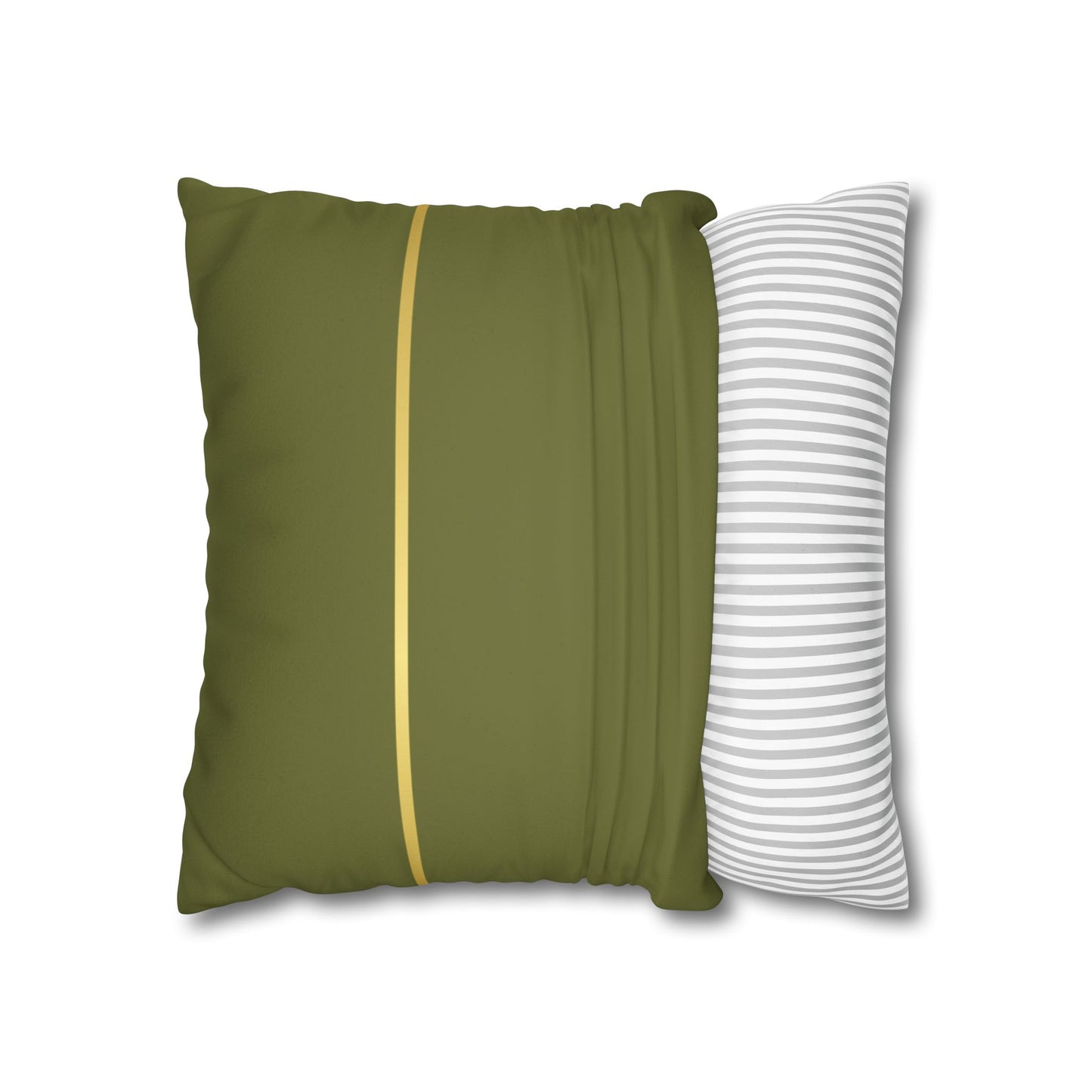 Faux Suede Square Pillowcase - Green with Golden Line