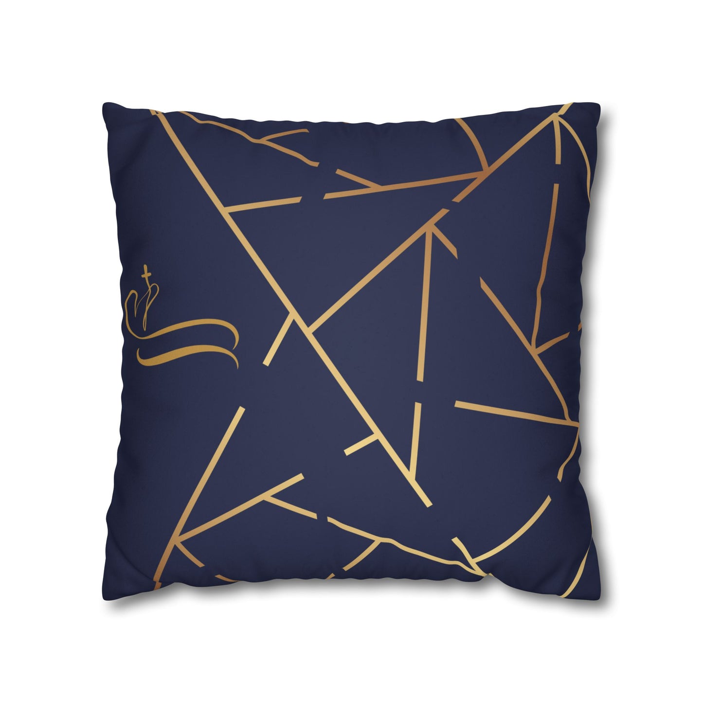 Faux Suede Square Pillowcase - Navy Golden Maze
