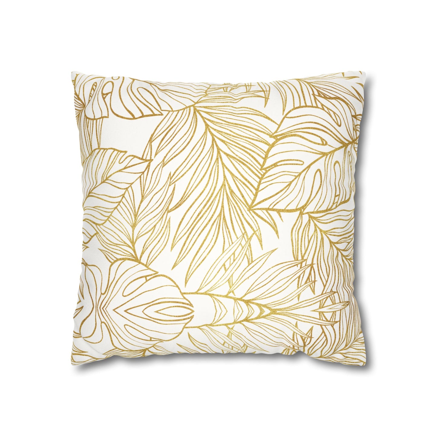 Faux Suede Square Pillowcase - White & Golden Fleurs