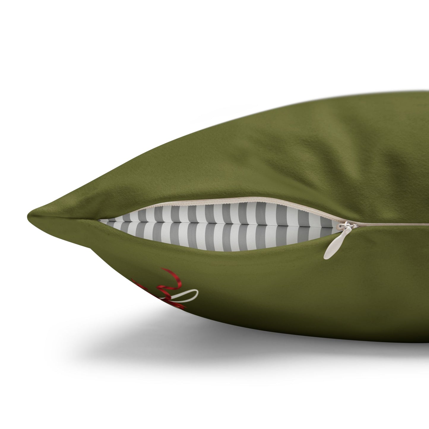 Faux Suede Square Pillowcase - Green with Golden Line